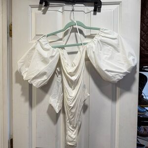 White Off-Shoulder Puff Sleeve Bodysuit